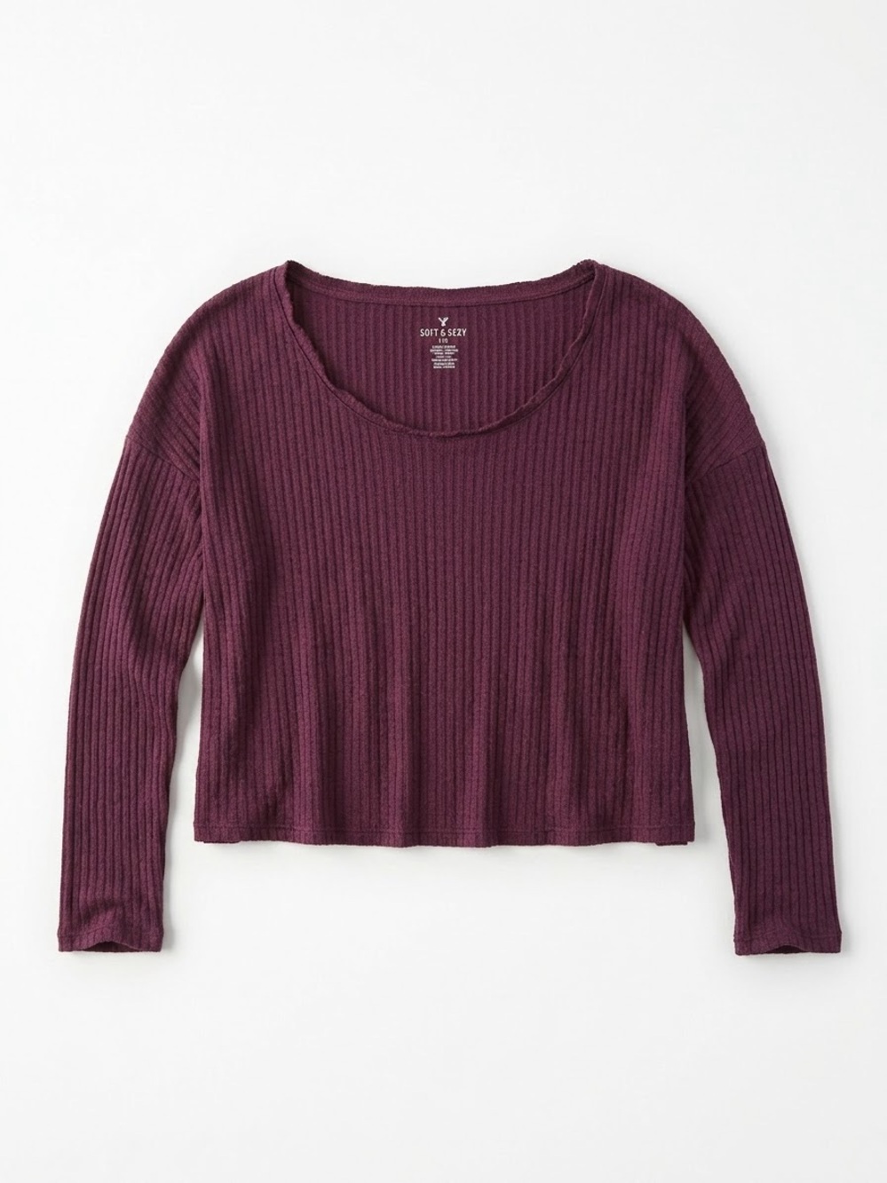 American Eagle Soft & Sexy Ribbed Wide Neck Top Plum Purple Medium